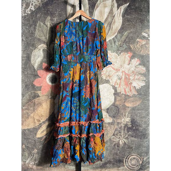 New Anthropologie x Farm Rio Puff Sleeve Maxi Dress sz XS - Picture 5 of 9